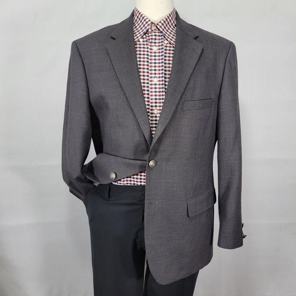 Stafford Essentials Men's Sport Coat Blazer Two Button Ch Gray Poly Wool 44r